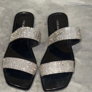 Steve Madden Black Sandals with Silver Rhinestones